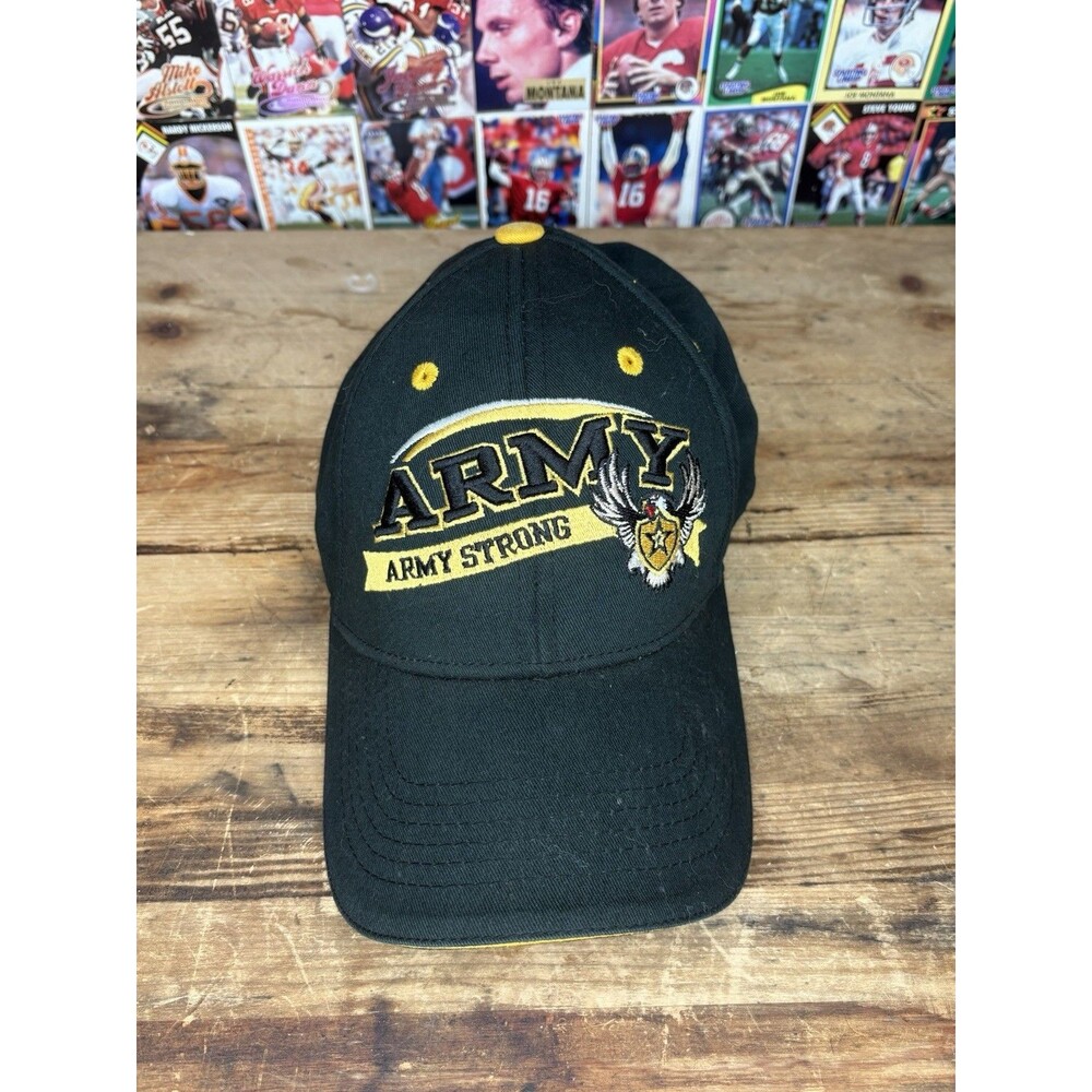 U.S. Army Strong Cap Hat US ARMY Adjustable Black Yellow Strap back Veteran